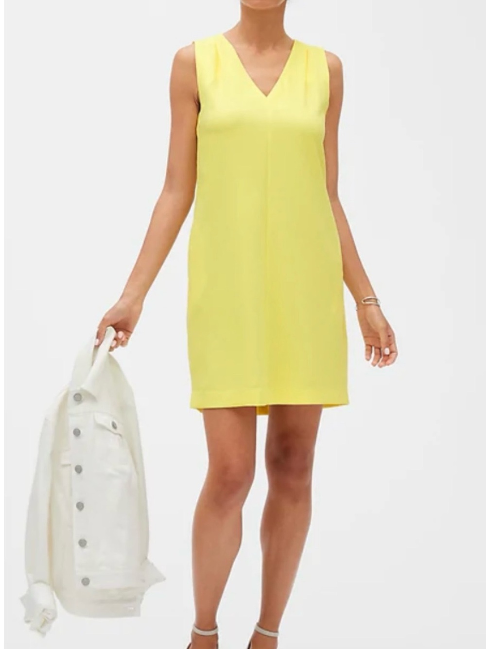 Banana Republic Sleeveless V-Neck Shift Dress in a vibrant lemon yellow
